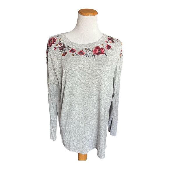 Womens Buckle Miss Me Grey LS Beaded Sequin Floral Top Sweater Pullover - Sz M - Picture 3 of 3